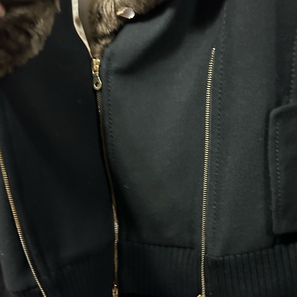Kate Spade Trina Brown Faux Fur Black Bomber Jacket Gold Classic OldMoney - Picture 6 of 10